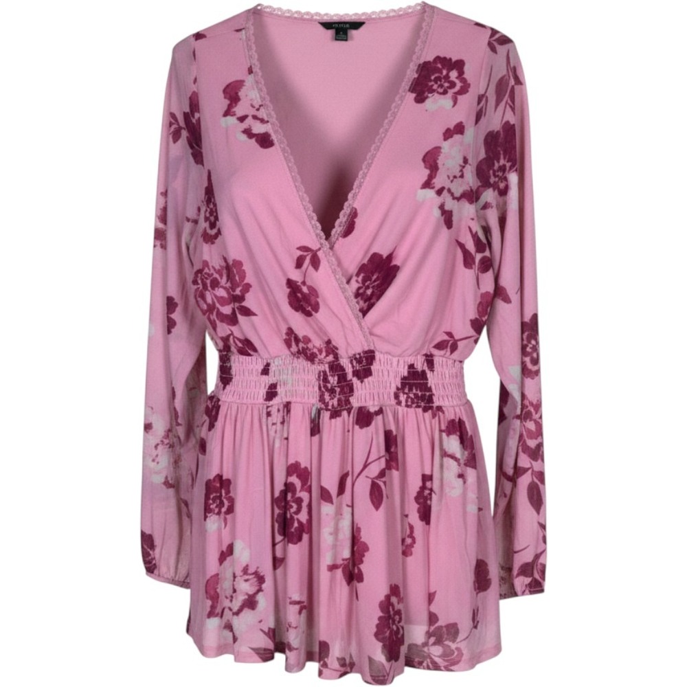 Torrid Pink Floral Mesh Smocked Waist Babydoll Top Long Sleeve Plus Size 2